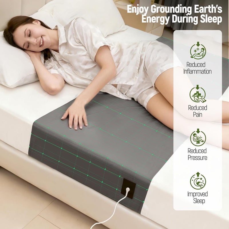 Groundingtop Store Grounding Sheets for All Mattress Sizes,Grounding Mat for Bed 10% Silver Fiber+90% Cotton Grounding Sheets Sleeping Earth Grounded Mat,Grounding Fitted Sheet Healthy Sleep 106"x23.6" Gray - Image 2